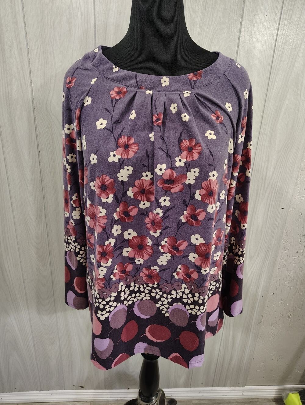 Women's Classic Elements Purple Floral Fairy Tops Size L Peasant Cottage Office